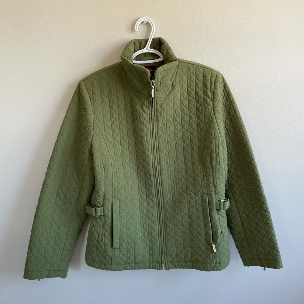 GALLERY GREEN DIAMOND STITCH QUILTED JACKET ZIPPERS POCKETS MEDIUM